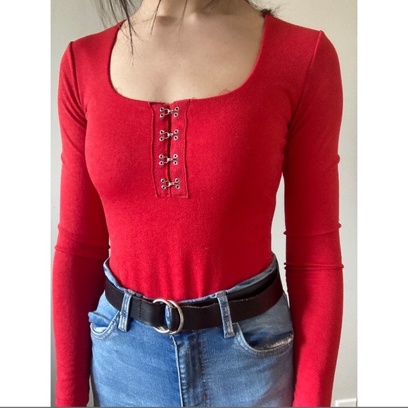 RED LONG SLEEVE BODYSUIT - Picture 1 of 6